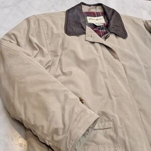 Eddie Bauer Thinsulate Lite Loft Winter Trench Chore Jacket Leather Collar AS IS
